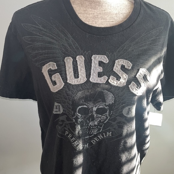 GUESS logo skeleton skull casual tees T-shirt cotton stretch Size L - Picture 2 of 7